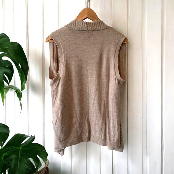 Paul Costelloe Pure Merino Wool Sleeveless Cardigan Cable Knit Beige Size Medium - Picture 3 of 7